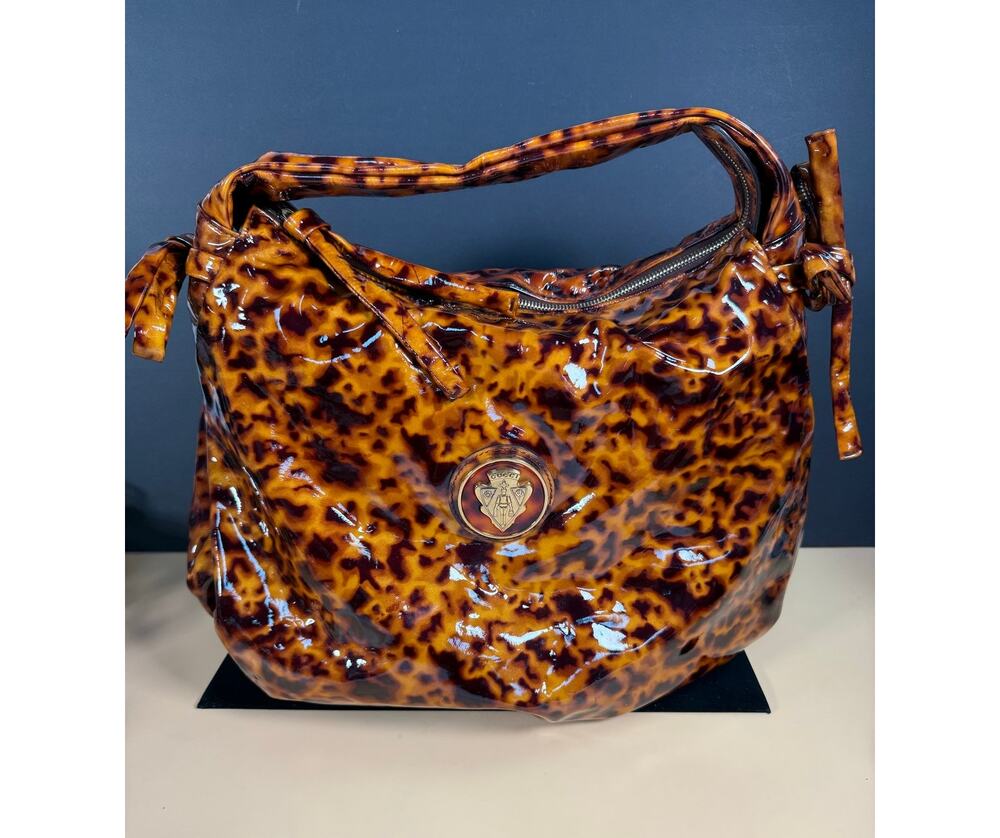 Gucci Hysteria Tortoise Shell Patent Leather Hobo Bag Brown Dust Cover SRP $1595